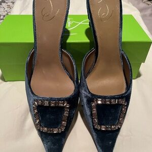 Sam Edelman blue velvet jeweled mules